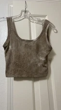 Brown White Neutral Tie Dye Knit Ribbed Crop Top Soft Tank size small