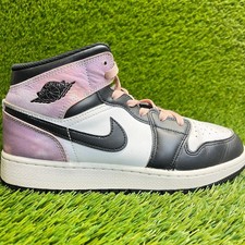 Nike Air Jordan 1 Mid Girls Size 6Y White Black Pink Basketball Shoes Sneakers