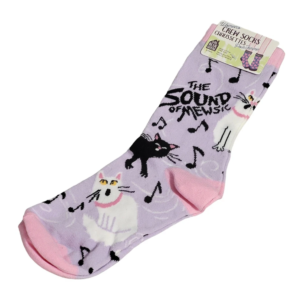 Calcetines The Sound of Mewsic Cat Kitty Crew para mujer talla única mezcla de algodón púrpura Foto 2 de 4