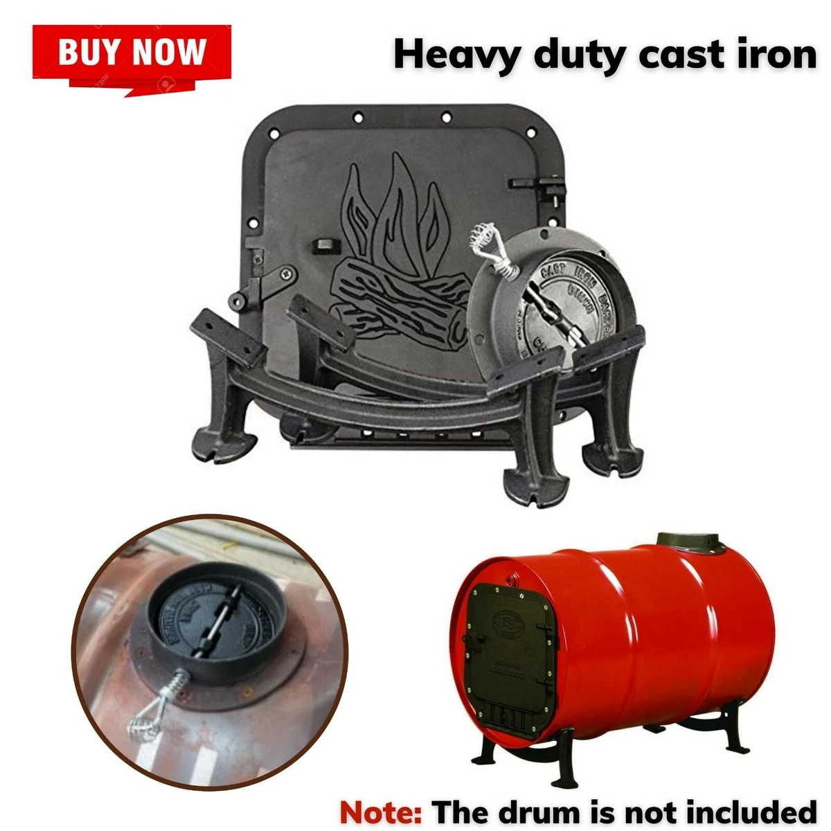Barrel Camp Stove Cast Iron Kit For Steel Drum Fireplace Accessories US  Camping | eBay