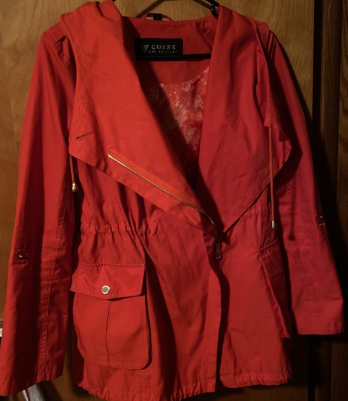 Guess Los Angeles Red Hooded Raincoat Jacket Womens Size M