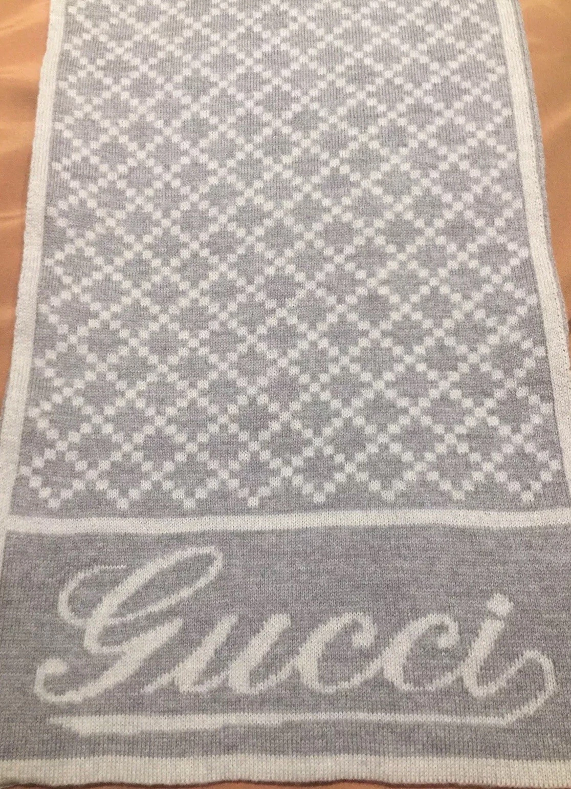 GUCCI GG 100 % AUTHENTIQUE ÉCHARPE EN LAINE HOMME/FEMME GRIS DEUX TONS