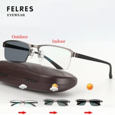 Men Metal Frame Photochromic Reading Glasses Anti-UV Outdoor Fashion Sunglasses