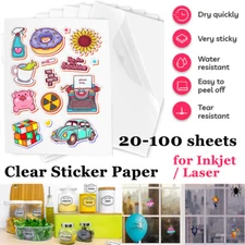 20-100 Sheet 8.5x11 Printable Clear Vinyl Sticker Paper for Inkjet Laser Printer