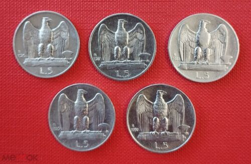 Italien 5 Lire 1926, 1927, 1928, 1929, 1930 SILBER 5 Münzen (Viktor Emmanuel III) - Bild 1 von 2