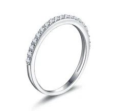 1.9mm Skinny Half Eternity Sterling Silver CZ Wedding Band Ring Size 1-15 SA52B