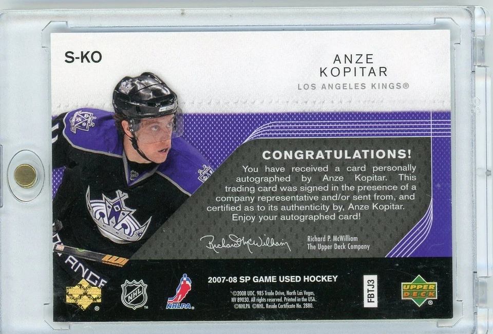 2007-08 Upper Deck SP Game Used Anze Kopitar Significance Auto /50 #S-KO - Image 2 of 2
