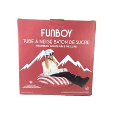 FUNBOY Candy Cane 46" Candy Cane Snow Tube Luxury Inflatable Snow Sled White/Red
