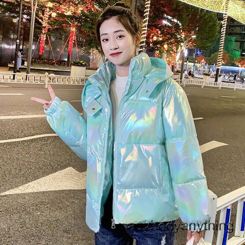Ladies Shiny Down Cotton Coat Holographic Padded Jacket Winter Warm Thermal Hot - Picture 4 of 28