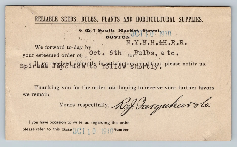 c1910 ANTIQUE Postal Card Boston To State Farm MA Order Update R&J Farquhar Co. - Image 2 of 2