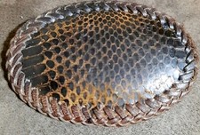 Vintage SNAKE SKIN Leather Belt Buckle Hand Double Stitched Leather Backed 4"x3"