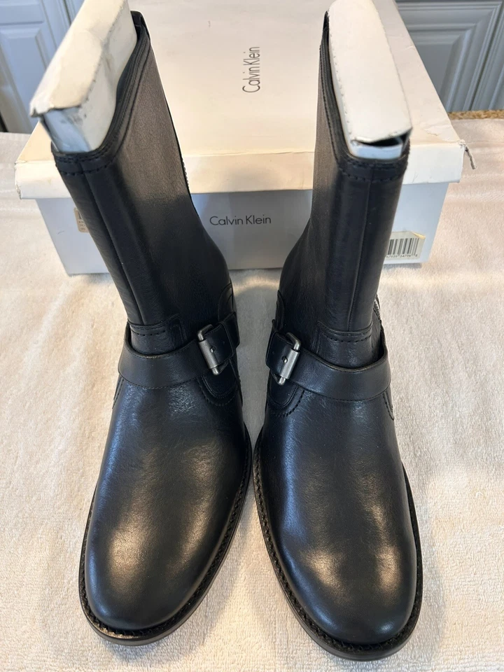 Hombres Raro Hallazgo - Bota Negra Calvin Klein Moto Hebilla - Nueva Talla 11m Foto 2 de 4
