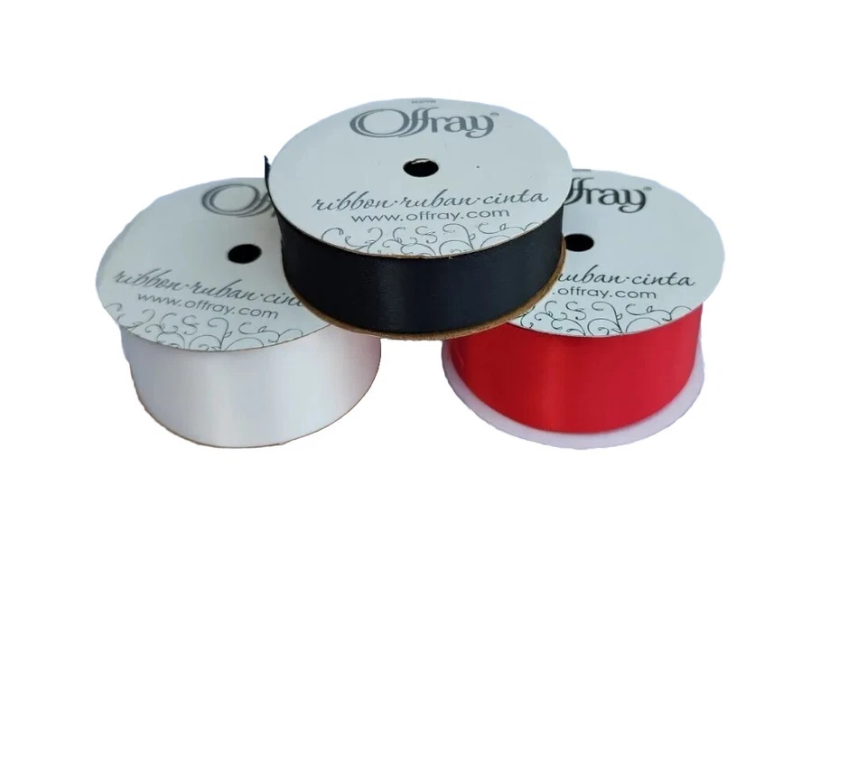 Vintage Satin Ribbon Lot of 3 Spools  Berwick Offray Black Red & White Made USA - Image 4 of 4