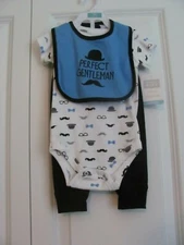 NWT 0-3 MO HUDSON BABY BOY'S LAYETTE SET-"PERFECT GENTLEMEN" (BIB, 1 PC & PANTS)