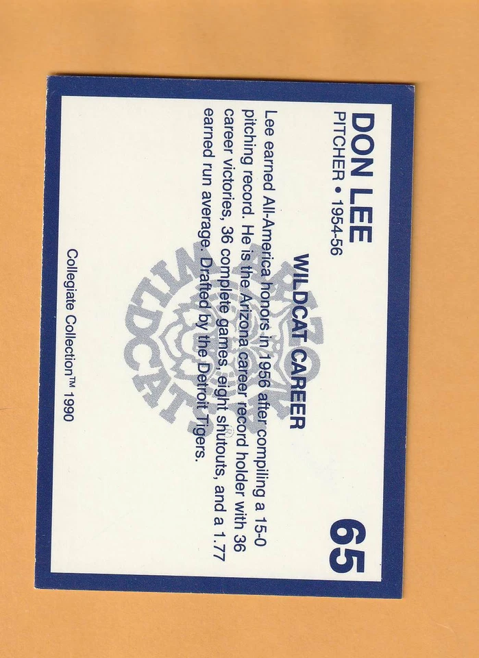 Don Lee Arizona Wildcats AUTO Signed 1990 card Detroit Tigers Chicago Cubs 1H - Image 2 of 2