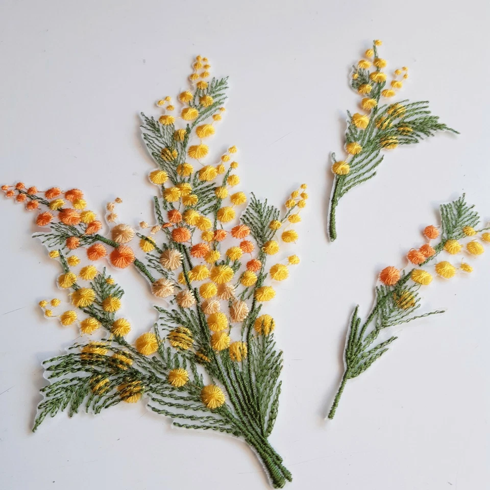 Mimosa Spring Flowers Easter Blossoming Handmade Embroidered Patch - Image 3 of 4