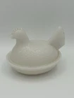 Vintage Milk Glass Hen on Nest Covered Dish 5" White Chicken Dish