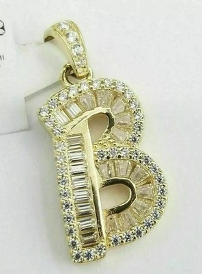 2Ct Baguette Cut Real Moissanite Custom Letter B Pendant 14K Yellow Gold Plated
