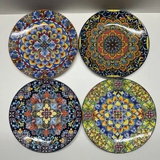 Vancasso Colorful Porcelain Round Desert Plates Set Of 4 Bohemian Style 8.5”