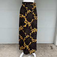 VTG 70s Jacquard Floral Maxi Skirt Union Made Bold Yellow Black Sustainable M 68