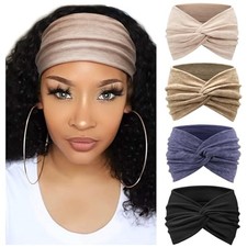 Extra Wide Headbands for Women 4 Pcs: Beige, Earthy Brown, Navy Blue, Black