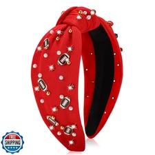 obeoby Football Headband for Women, Knotted Headbands Wide Pearl Rhinestone H