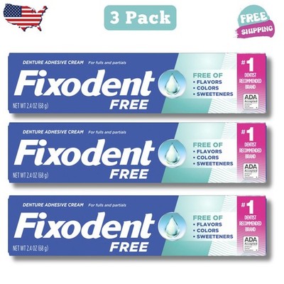 Fixodent Complete Free Denture Adhesive Cream, 2.4 oz, 3 pack