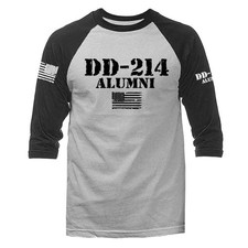 DD214 Alumni Military Patriotic US Flag US Army Veteran 3/4 Sleeve Raglan