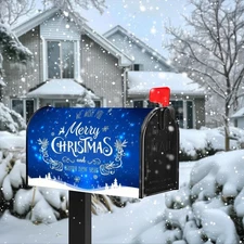 Blue Christmas Mailbox Cover Standard Size 21x18 Inches Yard Outdoor Decor