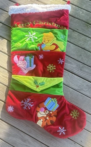 Giant Winnie the Pooh Felt Christmas Stocking Tigger Piglet 35” 3 Pocket Krinkle