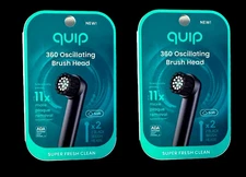 Quip 360 Oscillating Electric Soft Black 2 Toothbrush Compact Heads Refill 2Pack