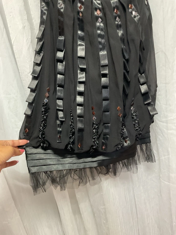 Sue Wong Dress Women’s 4 Black Ribbon Tulle Gothic Fairy Whimsigoth Y2K Romantic - Image 3 of 4