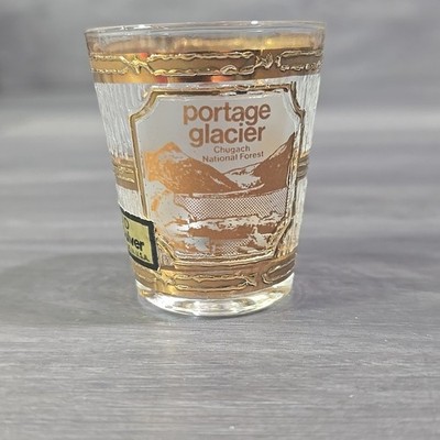 Vntg Culver Portage Glacier Chugach  Alaska Totems  22k Gold Shot Glass