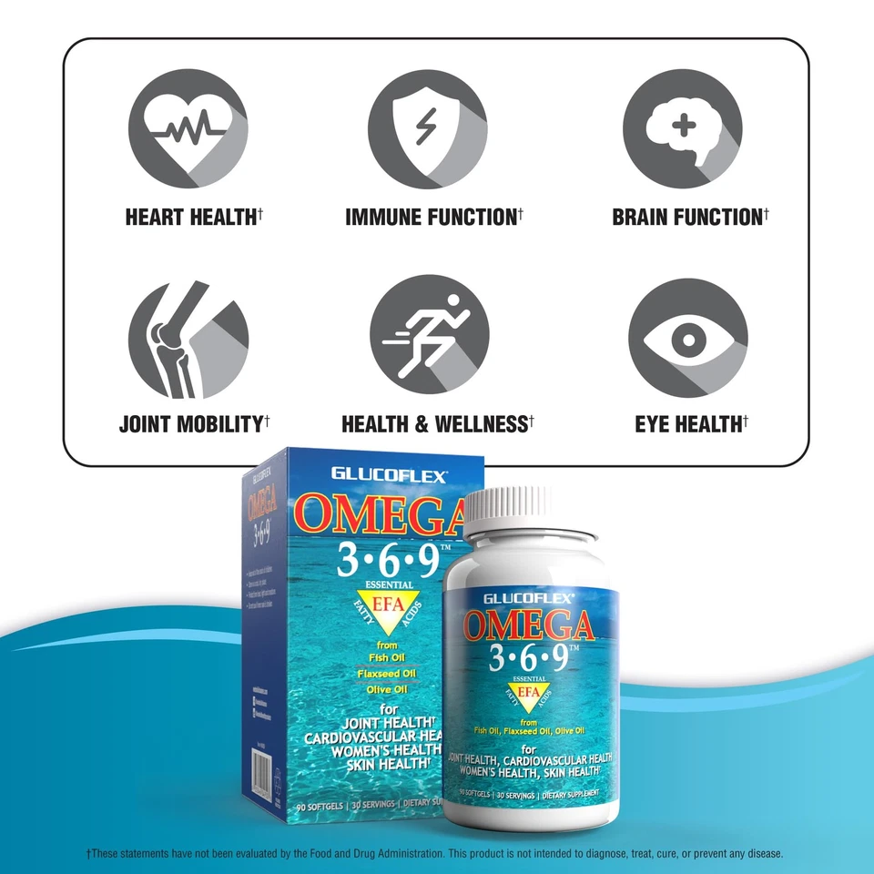 vGlucoflex Omega 3-6-9, Omegas de EPA/DHA Aceite de pescado para la salud de las articulaciones, 30 ser... Foto 4 de 4