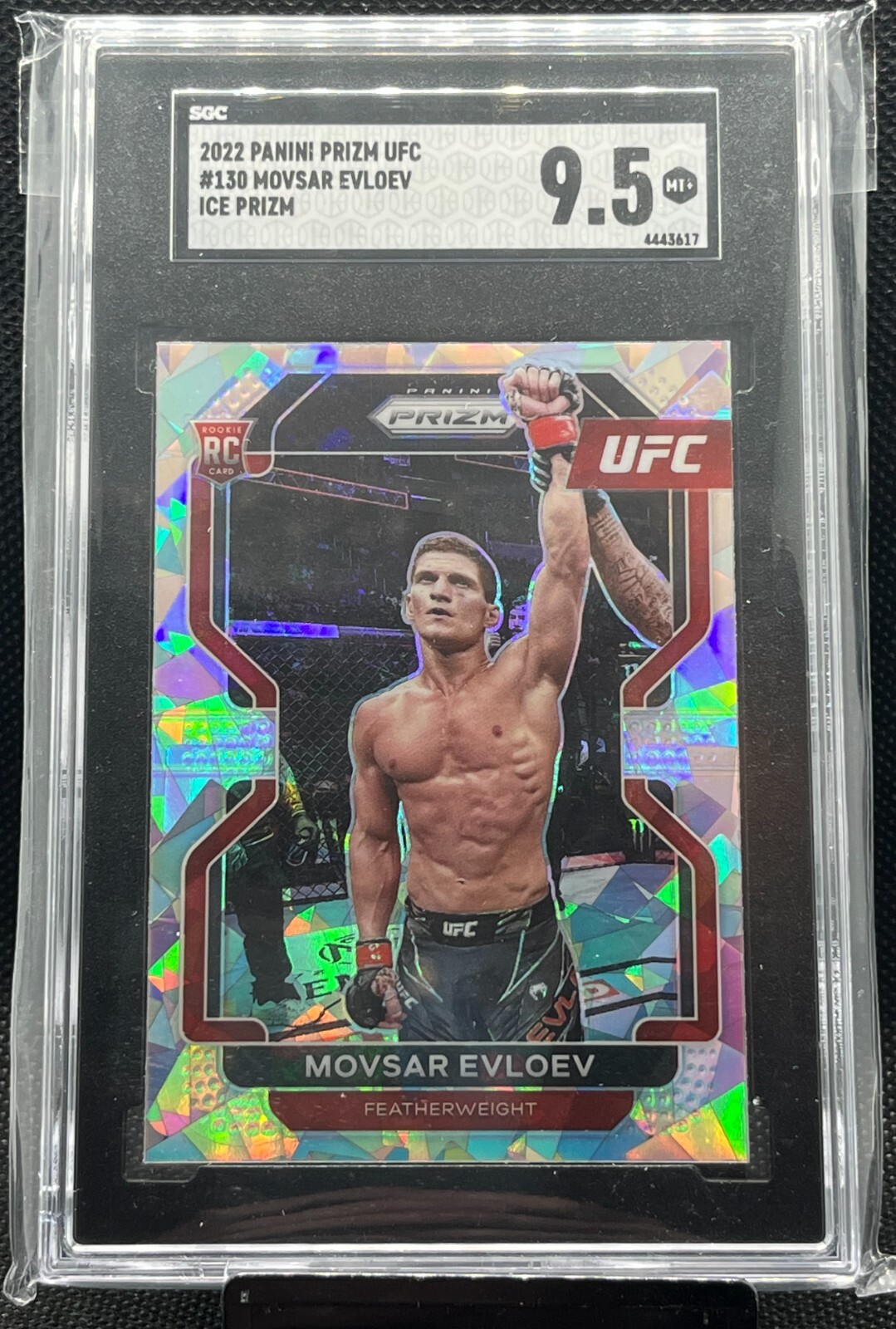 2022 UFC Prizm Movsar Evloev SGC 9.5 Cracked Ice Prizm Rookie Card #130 SP