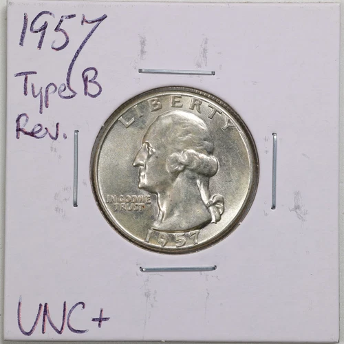 1957 Type B Reverse 25C Washington Quarter Dollar in UNC+ Condition #4590