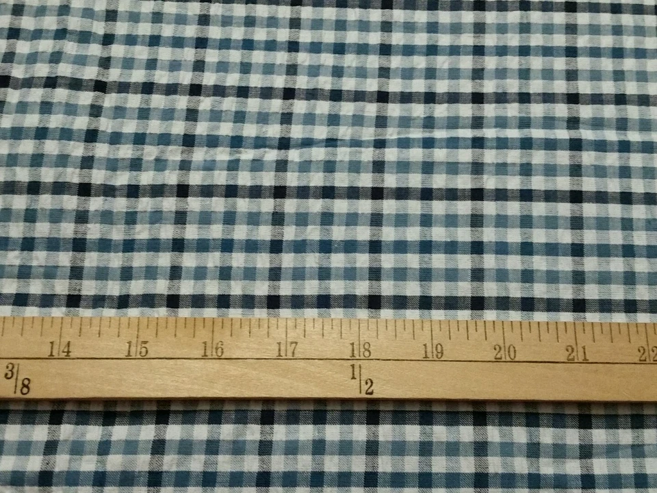 6 yds Blue & White Waffle Print Texture Fabric PLAID. . Rare navy  - Image 3 of 3