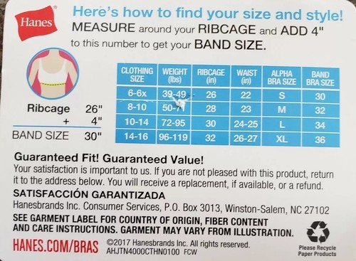 Two (2) Hanes Girls Bras ~ Adjustable Straps with Modesty Pads SMALL 6-6X ~ (25) - Picture 5 of 5