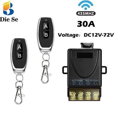 Universal 433Mhz Remote Control Wireless Switch DC 12V 24V 72V 30A Remote Relay
