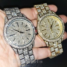 Men's Bling Watch Iced Simulated Diamond Gold Silver Finish Luxury Icy Hip Hop