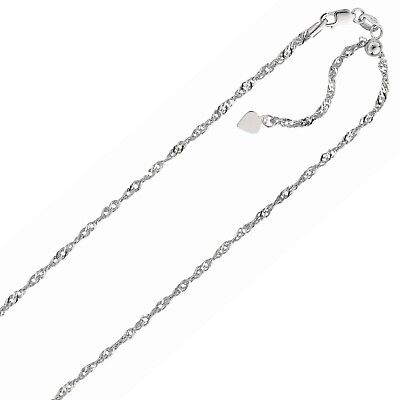 Anti-Tarnish Adjustable Singapore Chain Necklace Real Sterling Silver Up to 22" 