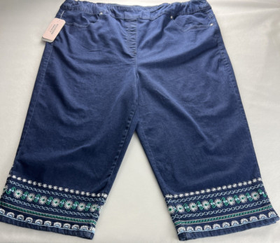 Allison Daley Womens Capri Pants 22W Floral Hem Stretch Pull-On Dk. Indigo F25