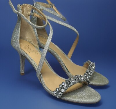 Badgley Mischka Jewel Nanna Silver Criss Cross Strap Shoes Size $120 
