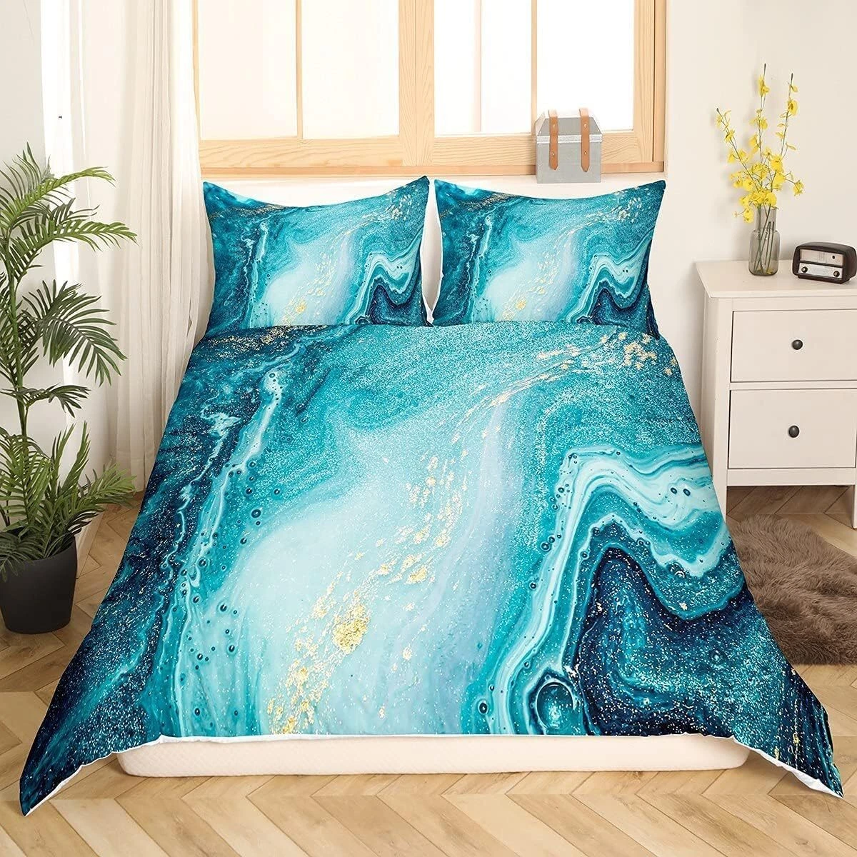 Capybara Bettwäsche Set Doppelbett - Niedliches Tier Design Mit Blättern