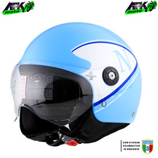 Casco Jet Napoli Scudetto Azzurro/Bianco con Visiera Elicottero per Moto Scooter