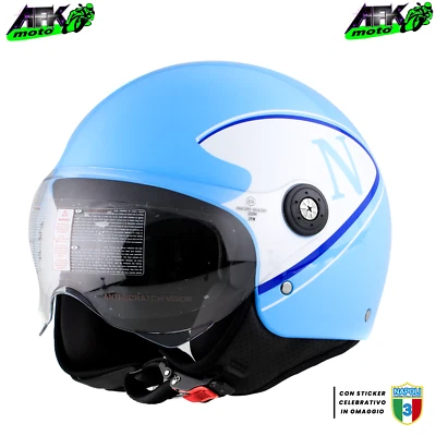 JFM Casco Jet Napoli Scudetto Azzurro/Bianco con Visiera Elicottero per Moto Scooter