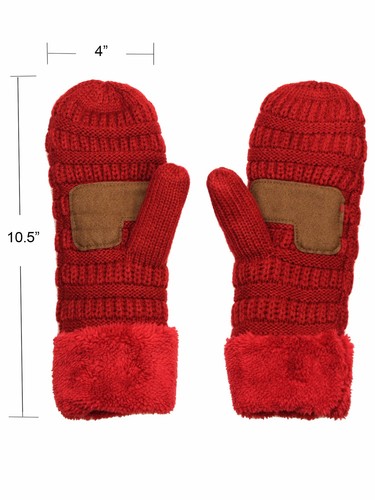 C.C Unisex Winter Warm Knit Soft Inner Fuzzy Lined Anti-Slip Cuff Mittens Gloves - Picture 31 of 111