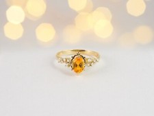 Natural Oval Cut Citrine Yellow Gold Plated On Silver Victorian Engagement Ring