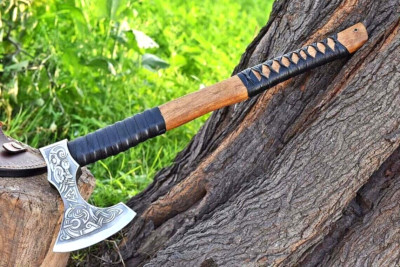 Viking Handmade Carbon Steel Axe Rosewood Handle With Leather Sheath Xmas Gifts