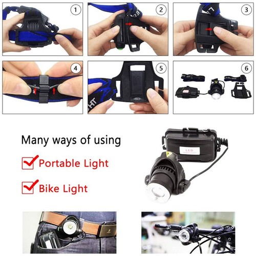 Bright 350000LM LED Headlamp Headlight Head Zoom Torch Rechargeable Camping - Picture 9 of 18